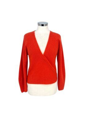 Vince Wrap-Style Wool Mohair Blend Sweater Orange Size Small